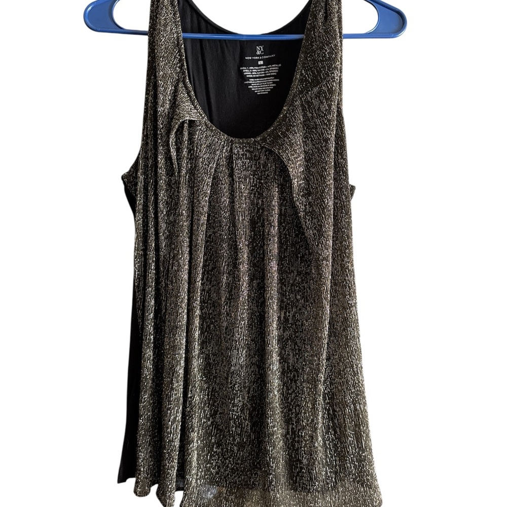 New York & Company Asymmetrical Sequin Black Tank Top